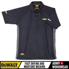 DeWalt Polo Shirt Black Fast-Drying PWS Mens 2 button Trade Pro Work T-Shirt