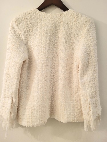 NWT ALEXIS AUBREY IVORY BOUCLE TWEED JACKET WITH FRINGE LARGE - Picture 8 of 10