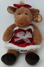 Build A Bear Holly Moose Tags 17" Plush Girl Red Bow Red Dress