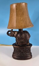 Small Resin Brown Elephant Trunk Up Table Lamp with Shade on/off switch
