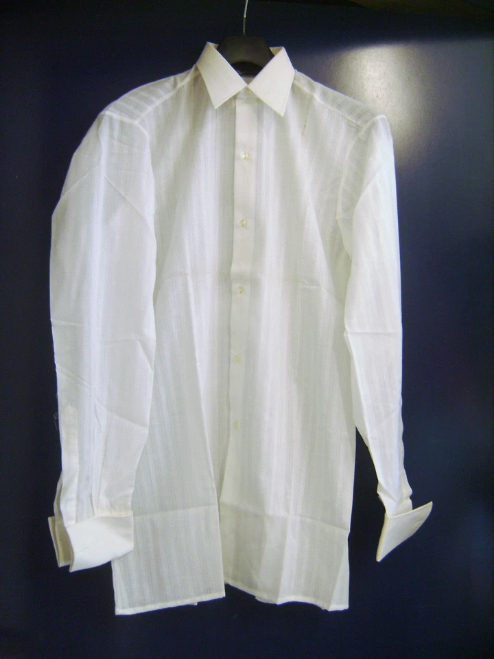 Chemise vintage habillée "Terlosan" blanche à lignes fantaisie taille 37 neuve - Photo 1/1