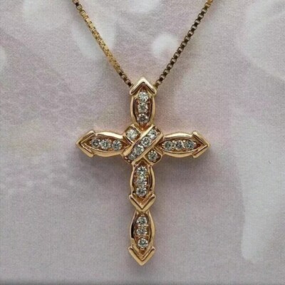 1.50Ct Round Cut Lab Created Diamond Cross Pendant Necklace 14K Yellow Gold Over