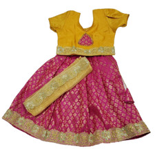 Tissue Silk  Chanderi Fabric Lehenga Choli w/Dupatta Kids 1-2yrs Chest 22"