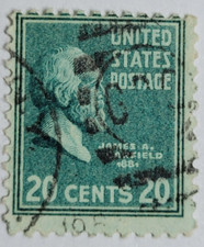 US POSTAGE ~ James A. Garfield ~ Green 20₵ Stamp ~ Cancelled/Posted ~ c.1938 -33