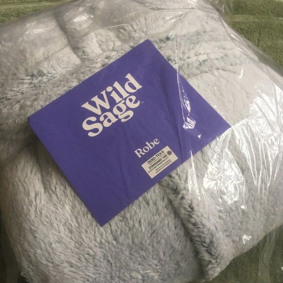 Wild Sage Women's Sherpa Hooded Bathrobe LXL Frosted Granite Green