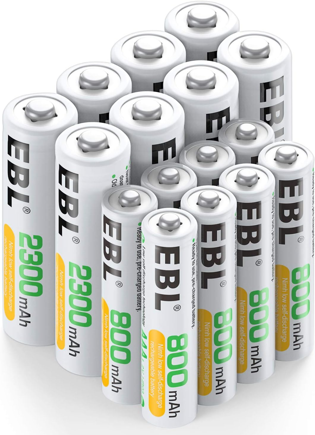 EBL 16 Sets AA AAA Batteries Combo with 8PCS AA 2300Mah & 8-Pack AAA 800Mah Rech-image
