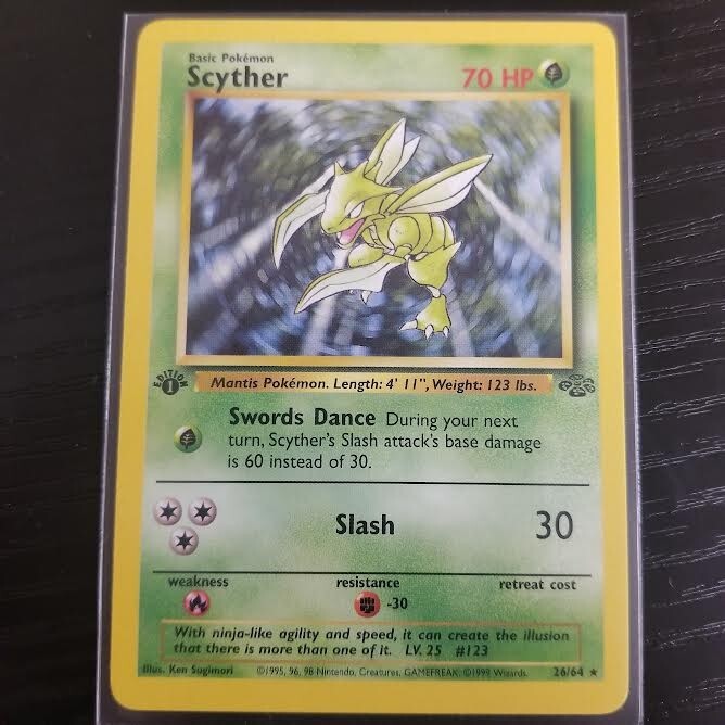 Scyther 26/64 1st Edition- NM- Non Holo Rare- Jungle- Vintage Pokemon Card