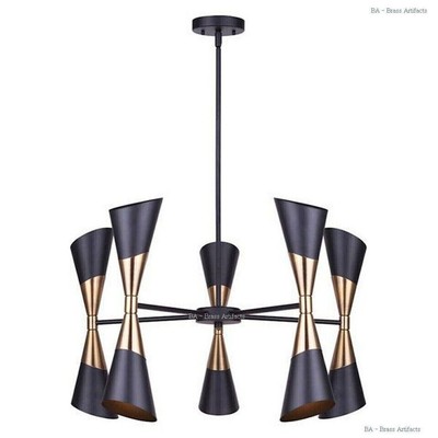 Mid Century Handmade Diabolo Black Brass Shade Sputnik Chandelier Italian Modern
