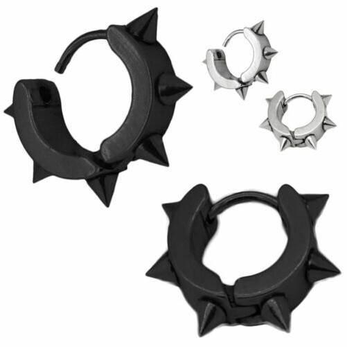 Boucles D'oreilles Créoles Inox Pointes Spike Punk Gothique Argent Noir - Neuf