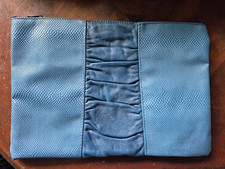 Vintage, textured blue zippered clutch purse, made in Italy