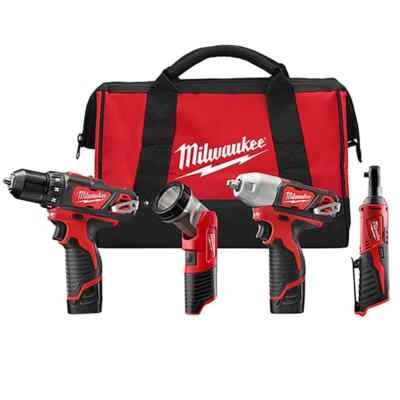 Drill Dril Lithium-Ion M12 12-Volt Cordless Tool Kit 2 Batteries Charger Wrench