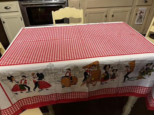 Vintage 50's Print Tablecloth WINE Making Festival Oktoberfest 69 X 51 RARE EXC - Picture 8 of 10