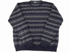 Polo Ralph Lauren Fair Isle Nordic Navy Blue Cream Wool Crewneck Sweater Men XL