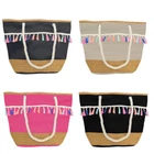 Large Shopper Beach Bag with Tassels Pom Poms in Neon Colours Craft Embellishment