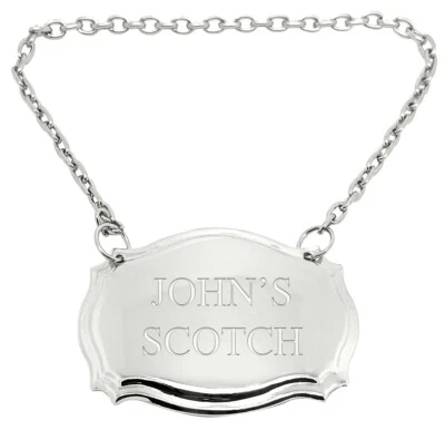GIFTSHOP UK Any Name, Any Drink Engraved Silver Plated Decanter Label