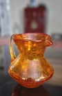Blenko Tangerine Crackle Glass Creamer Pitcher Hand Blown Applied Handle 3.5"
