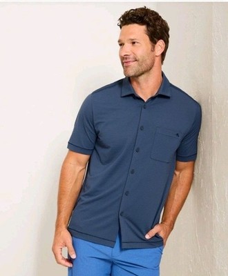 Tommy Bahama Costa Wave IslandZone Camp Shirt Mens Large Blue Performance