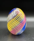 Ferro & Lazzarini Murano Art Glass Colorful Ribbon Swirl Egg Paperweight 3.5”