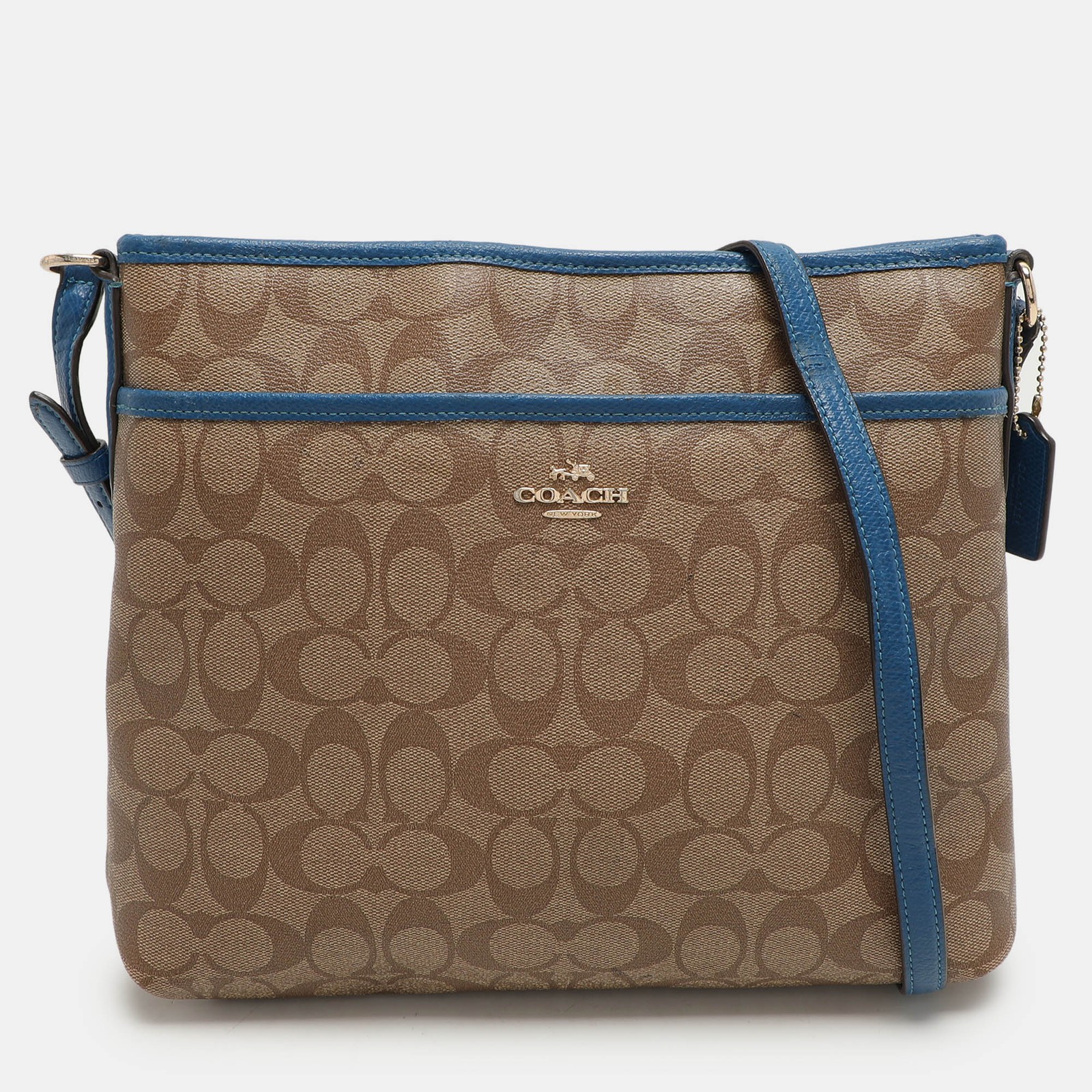 Coach Signature Coated Canvas Crossbody Bag in Beige & Blue