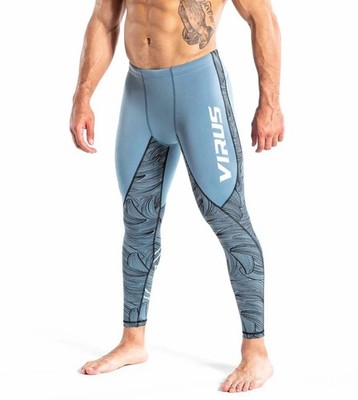 Mens Virus Compression Pants Spandex Tights New Gray Blue $150 Medium