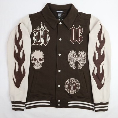 Gothic Varsity Jacket 3X Skull Cross Embroidered Y2K Streetwear Patch Hot Topic