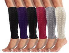 6 Pairs Womens Knee High Cable Knit Thermal Acrylic Winter Leg Warmers Socks