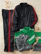 Men's XL Midnight Velvet Black Red Casual 2-Pc Active Set w Side Stripe Accents