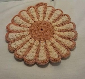 VTG Double Layered Pink/White Hand Pot Holder W/Hanger 4"