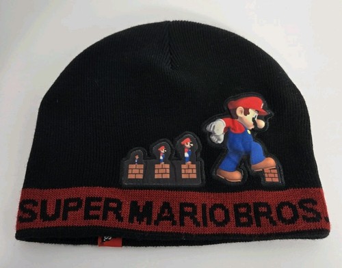Super Mario Bros Black Beanie Hat Power Up Nintendo 2009 Graphic Gaming