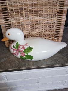 Vintage N.S. Gustin Ceramic Duck With Holly Leaves