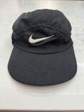 Vintage 90s Nike Black Swoosh Running Tailwind 7 Panel StrapBack Hat White Tags