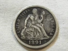1891 seated liberty dime ten cent silver us coin