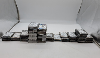 Lot of 75 Mixed Brands, Mixed Sized 2.5'' Laptop Drives 1.2TB-250GB. Tested