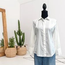 RSVP by Talbots Women’s 4 Petite Long Sleeve Button Down Dress Shirt Top White