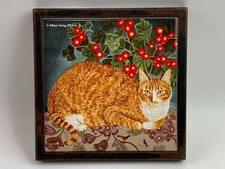 Mimi Vang Olsen Orange Cat Tile Trivet Decor Framed Wall Art Marmalade Tabby