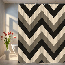 Chevron Pattern Shower Curtain in Black and Beige, Modern Bathroom Decor