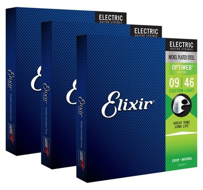 Elixir Electric Optiweb Custom Light 3erSet E-Gitarre Saiten Beschichtet 009-046