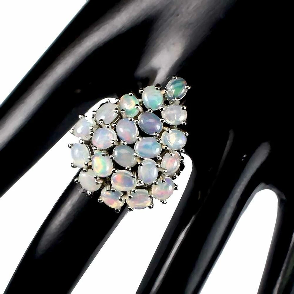 Anello in argento sterling 925 opale di fuoco ovale 5x4 mm pietra preziosa... - Immagine 3 di 4