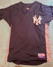 New York Yankees MLB One Button Up Jersey Adult Majestic Cool Base SZ 46