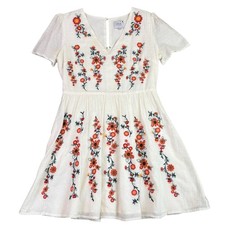 JOA M White Floral Embroidered Mini Dress Swiss Dot Boho Summer Festival Cottage