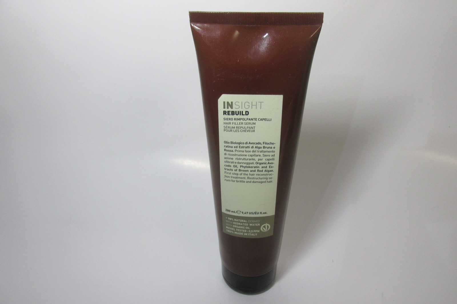Insight Rebuild Hair Filler Serum 280ml. Hair product. Contains Avocado Oil.