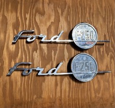 1950-1960 Ford Truck Emblem F-250 Original Pair Die Cast Chrome 16721-a H-1