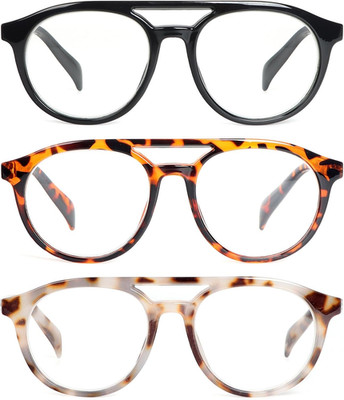 Aviator round Reading Glasses for Men and Women,3 Pairs Oversized Blue Light Blo