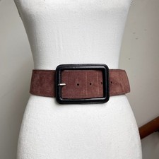Vintage Wide Suede Leather Waist Belt Small Brown Large Buckle Boho 70s Style