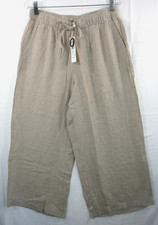 -NWT Eileen Fisher Wheat Wide Ankle Pant Puckered Organic Linen Stripe Sz S