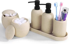 6-Piece Bathroom Accessories Set - Resin Bathroom Set, Lotion Dispenser, Tumbler