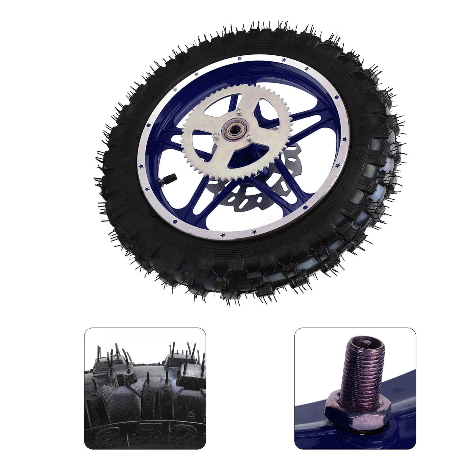 Car Auto 2.5‑10in Rear Wheel Assembly & Tire Disc Bearing Sprocket Nonslip Blue