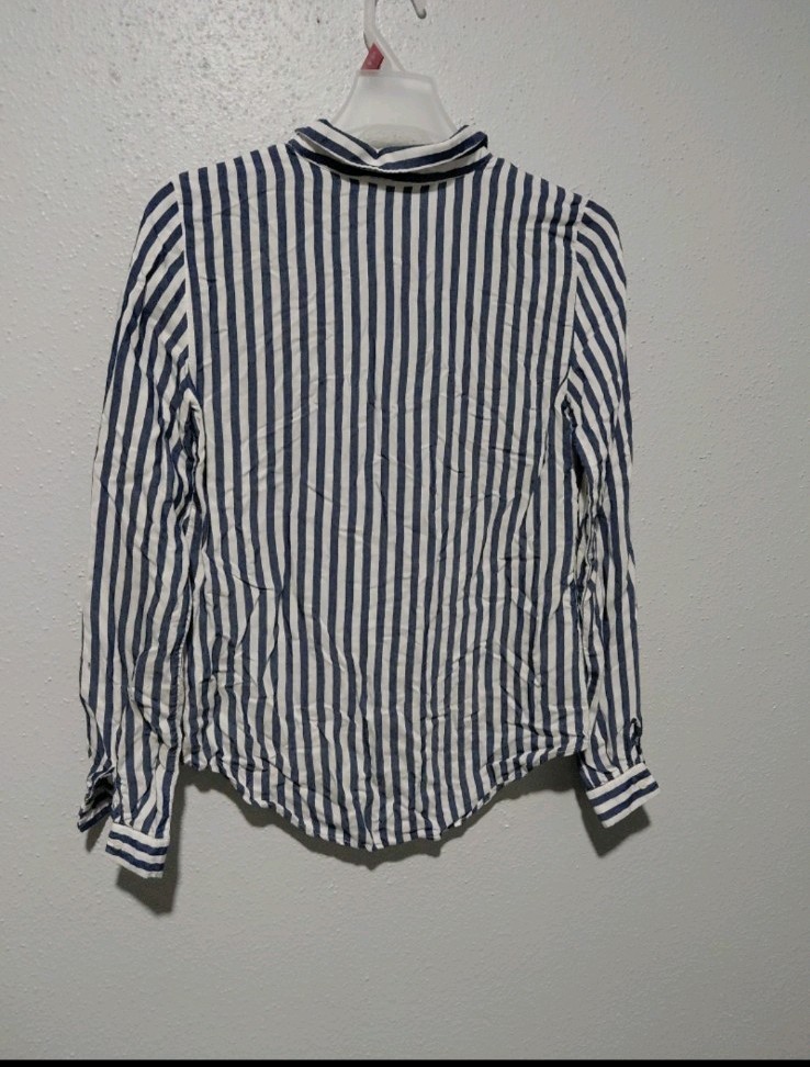 Zara Basic Blue White Striped Cotton Button Colla… - image 4