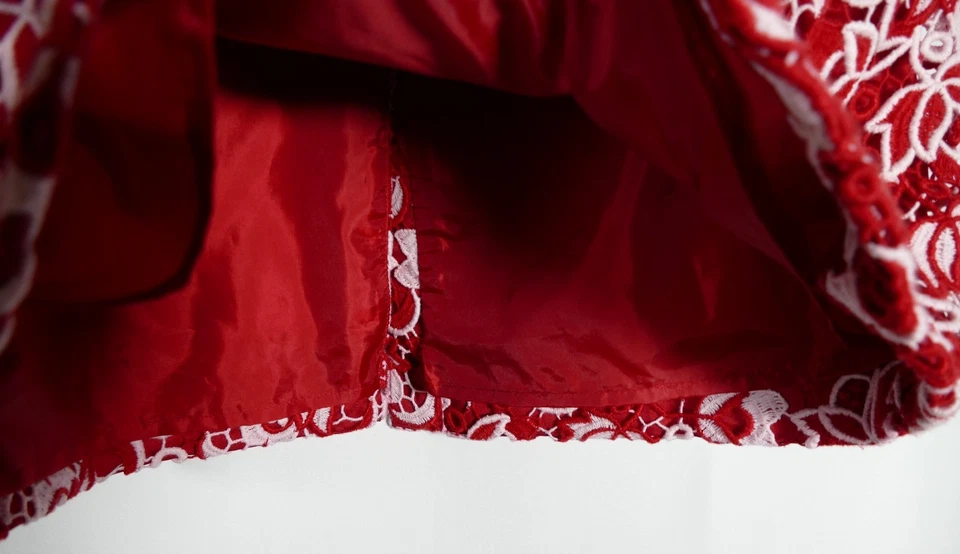 Saia lápis Talbots feminina carreira floral crochê sobreposição tamanho 10 vermelha trabalho preppy - Imagem 3 de 4