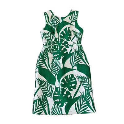 Hutch Green Palm Leaves Sleeveless Sheath Dress Green White Jacquard Mini 2  | eBay